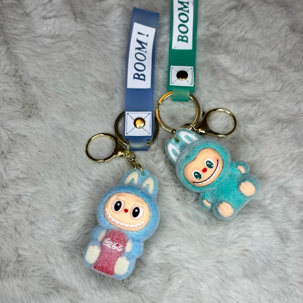 Coca Cola Blue and Green Plush Keychains